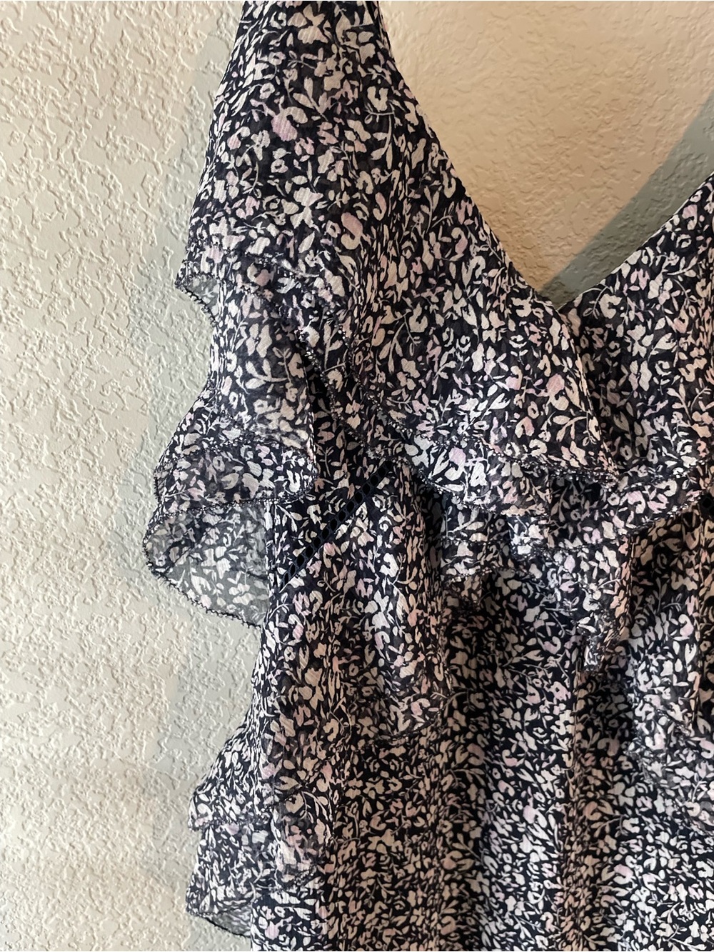 Jonathan Simkhai Black Top with Light Pink and White Floral Print